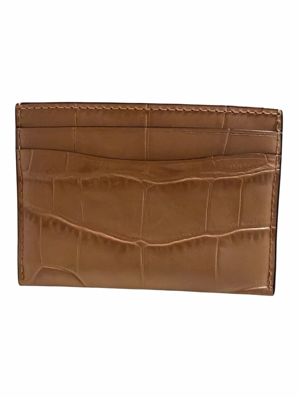NWT Coach Essential Card Case Buff Croc Embossed Leather Card Holder